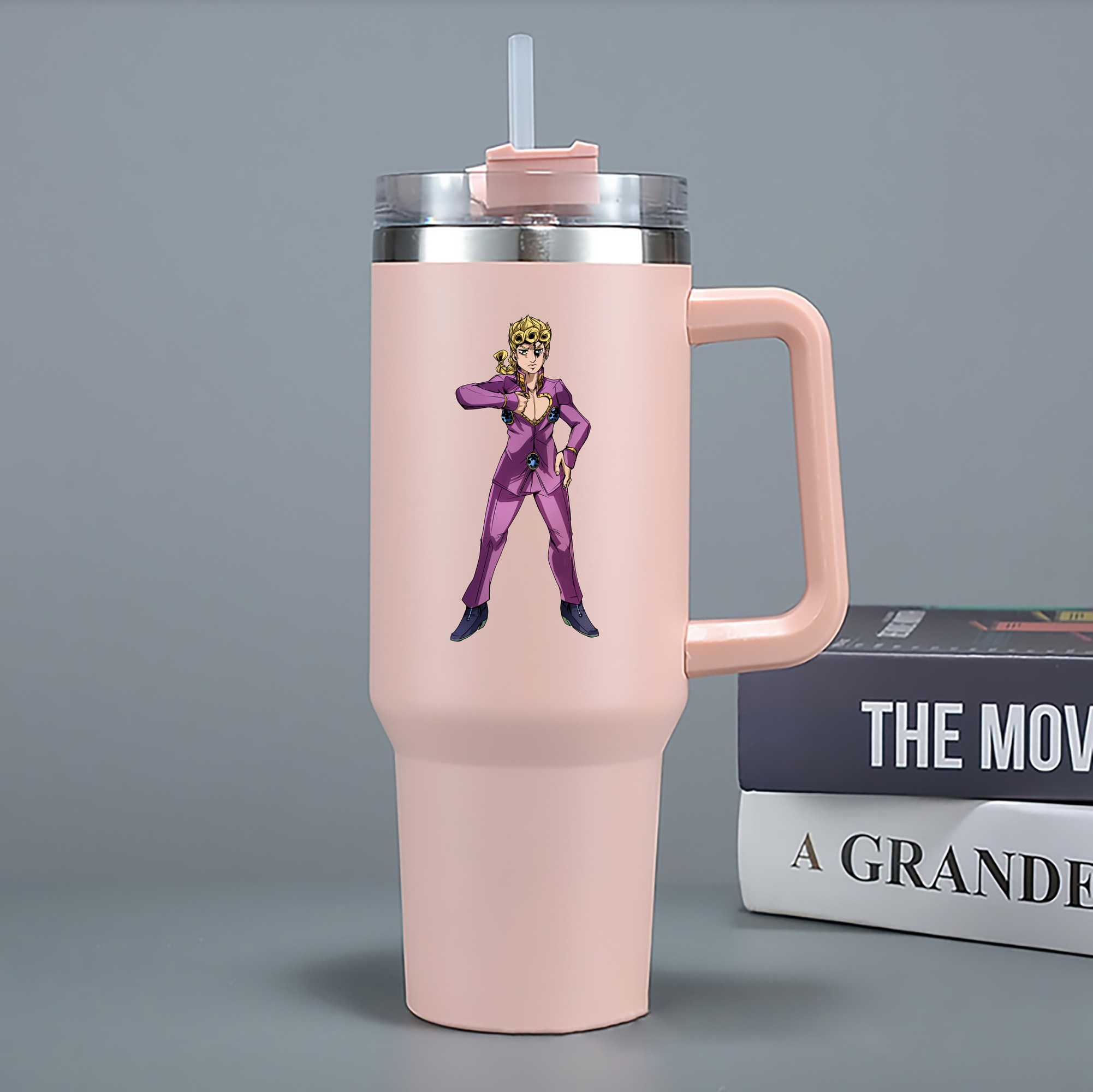 （画像用） ジョジョの奇妙な冒険 ジョルノ?ジョバァーナ JoJo's Bizarre Adventure Giorno Giovanna 1200mL車用タンブラー - クリスタルステッカー（プラスチックストロー付き）
